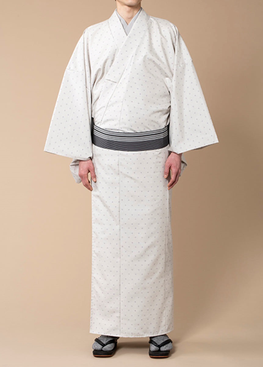 きもの　十日町紬　井桁　銀鼠