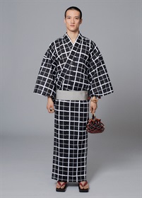 ゆかた　格子　Black