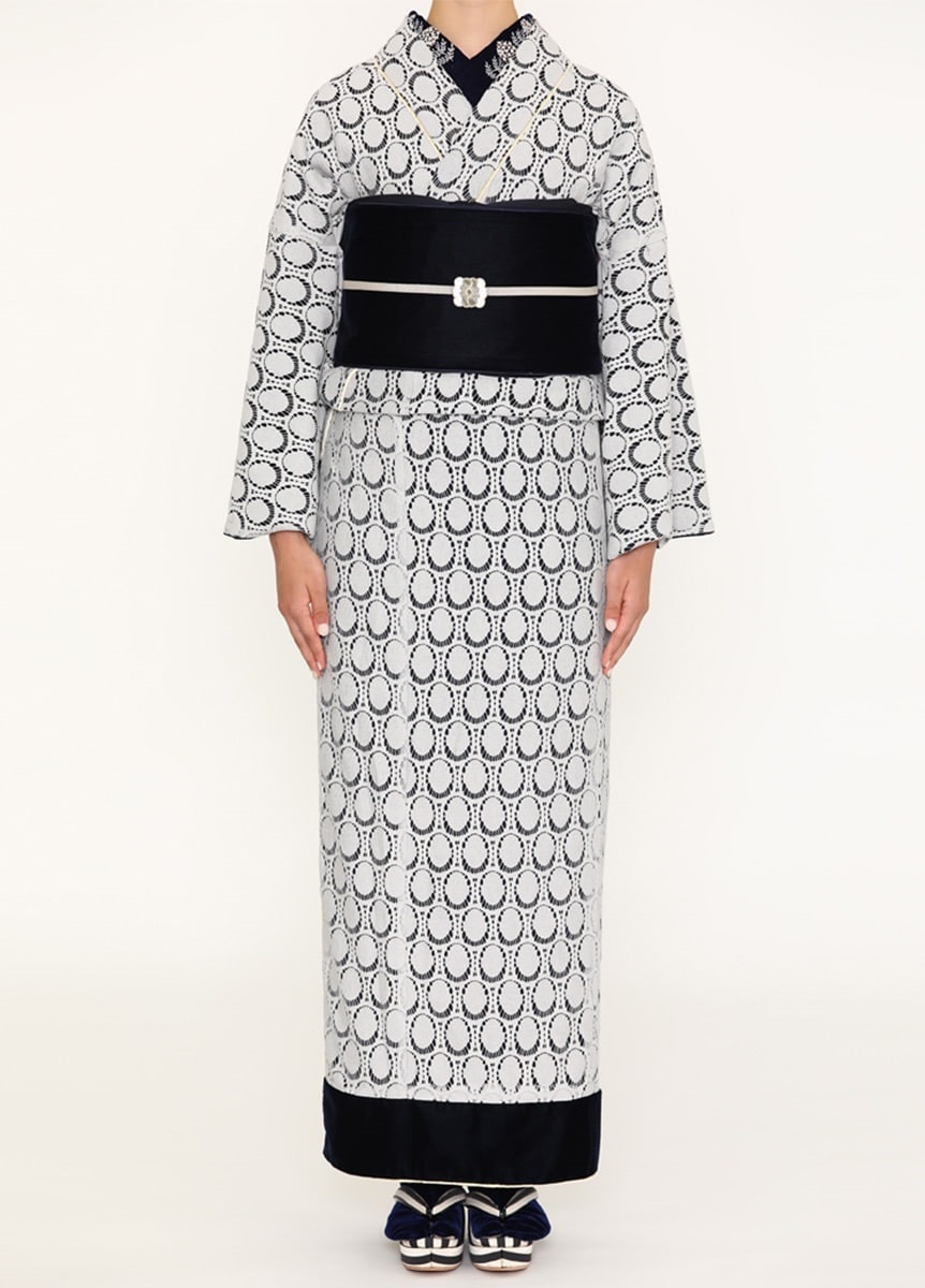 【在庫限り】マスケリア　レースきもの・銀鼠　※サイズ1のみ