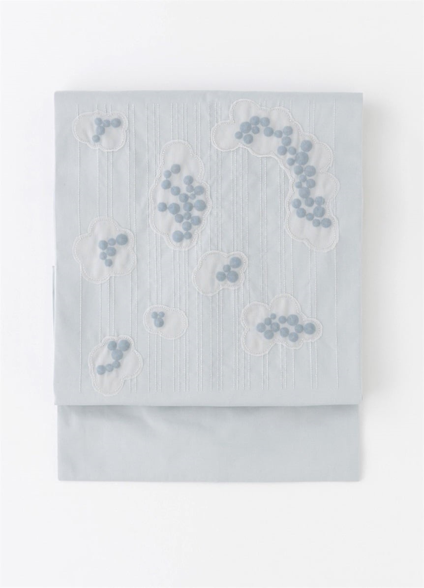 名古屋帯　くも刺繍　ブルーグレー