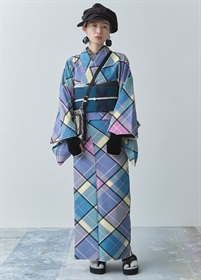 KBNオリジナル　洗えるきもの　マドラスチェック　緑