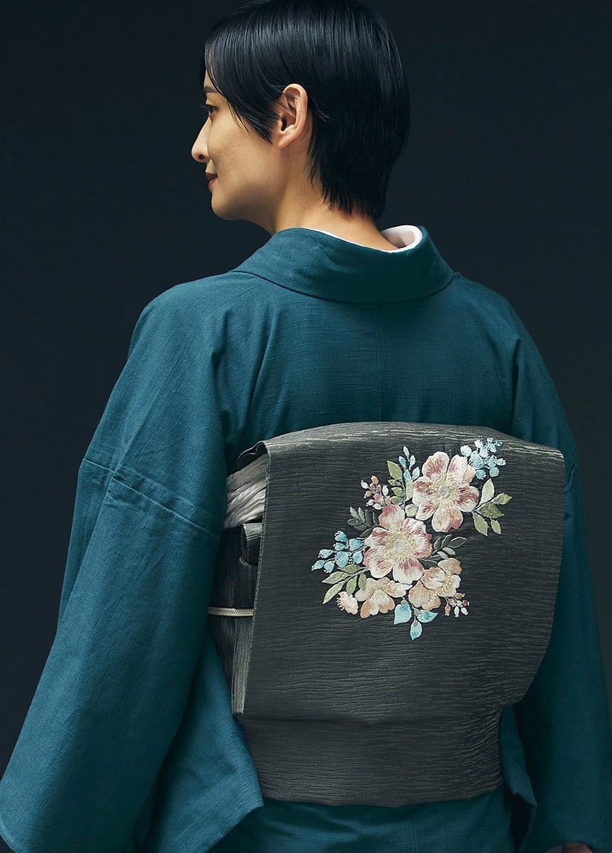 西陣刺繍九寸名古屋帯　ラナンキュラス（ご予約受注品）