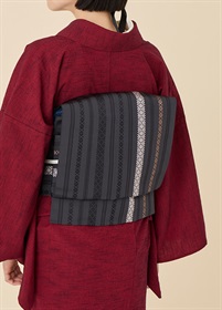 ぺっぺ　洗える単衣　手縫い+八寸名古屋帯+帯揚げ2枚　+帯締め2本 八寸名古屋帯 博多平献上 二筋 黒茶（ご予約受注品） | 帯 | やまと