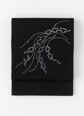 西陣京袋帯　クリスタルリーフ刺繍　黒（ご予約受注品）