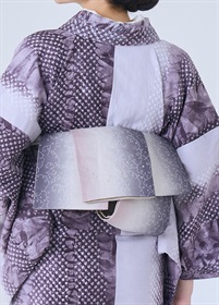 夏半幅帯　リネンのインクジェット　夕暮れの夏雲（ご予約受注品）