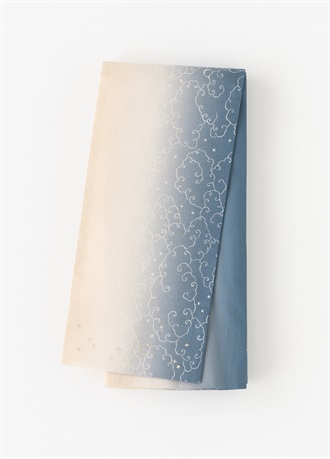 夏半幅帯　リネンのインクジェット　夜明けの夏雲（ご予約受注品）