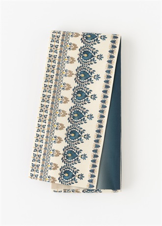 夏半幅帯　リネンのインクジェット　瑠璃更紗（ご予約受注品）