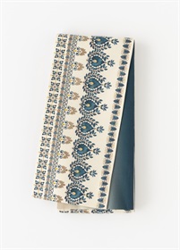 夏半幅帯　リネンのインクジェット　瑠璃更紗（ご予約受注品）