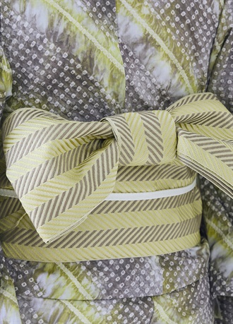 麻絹四寸単衣帯　キャンディへリンボン　イエロー（ご予約受注品）