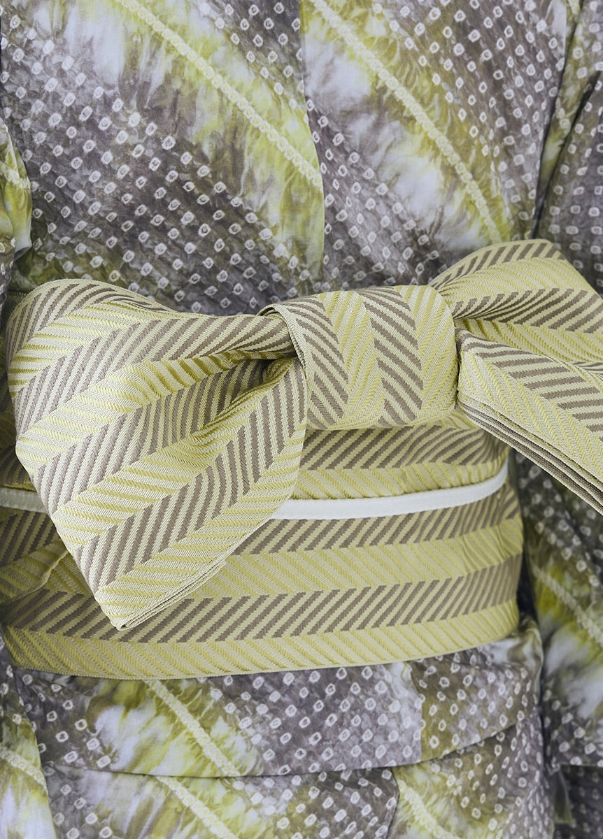 麻絹四寸単衣帯　キャンディへリンボン　イエロー（ご予約受注品）