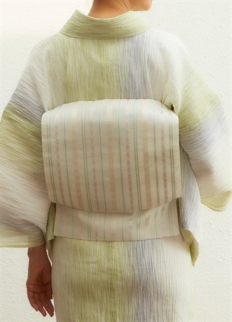 きものやまとオリジナルカラー　紗八寸名古屋帯　博多織　七献上　白