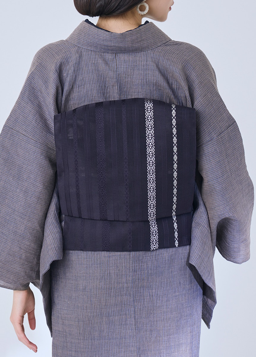 紗八寸名古屋帯　博多織　五献上・二筋　深紫（ご予約受注品）