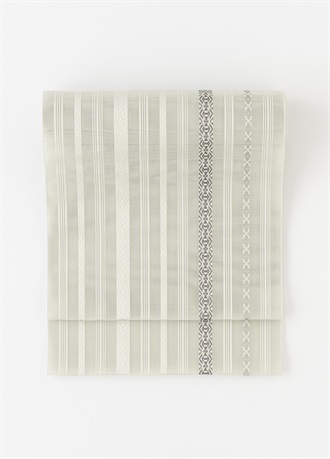 紗八寸名古屋帯　博多織　五献上・二筋　絹鼠（ご予約受注品）