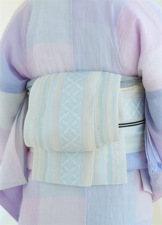 きものやまとオリジナルカラー　紗半幅帯　博多織　菱　白藍