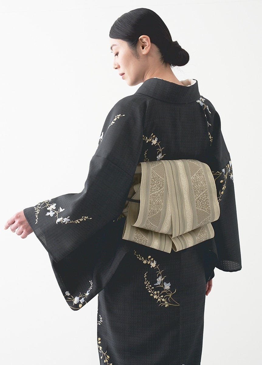 紗半幅帯　博多織　裂取り　白茶色（お取り寄せ品）