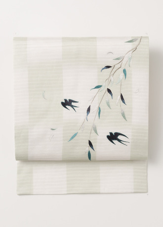 刺繍　絹麻京袋帯