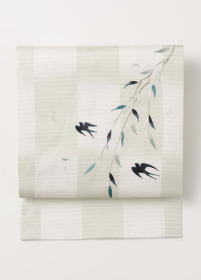 刺繍　絹麻京袋帯
