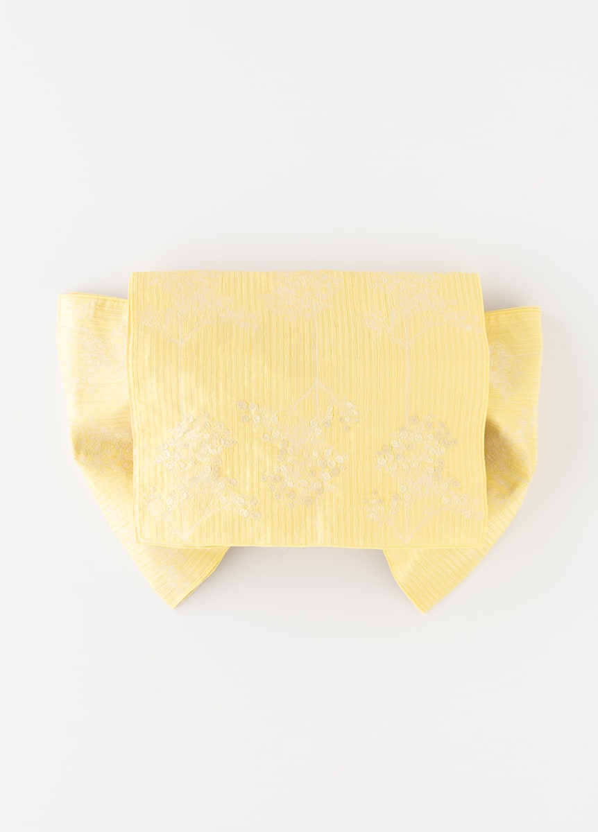 へこ帯　桐生刺繍・かすみ草　檸檬色