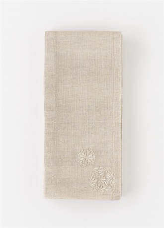 麻刺繍半幅帯　華火　生成り
