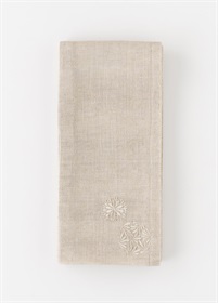 麻刺繍半幅帯　華火　生成り