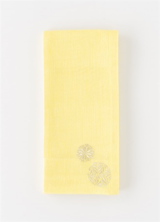 麻刺繍半幅帯　華火　黄色