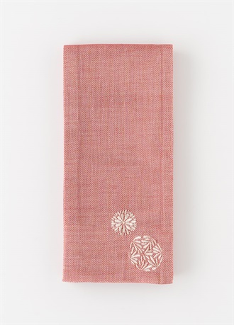 麻刺繍半幅帯　華火　赤