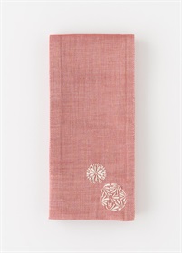 麻刺繍半幅帯　華火　赤