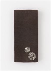麻刺繍半幅帯　華火　茶