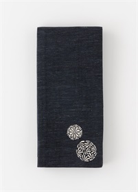 麻刺繍半幅帯　華火　紺