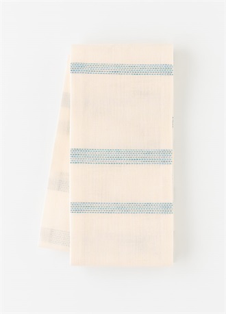 麻半幅帯　和紙横段　白×ブルー