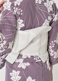麻半幅帯　和紙横段　白×グレー