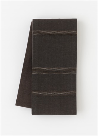 麻半幅帯　和紙横段　茶×茶