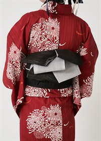 麻半幅帯　和紙かすり　茶×茶