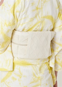 麻半幅帯　ふくれ織　白×ベージュ