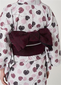 麻半幅帯　ふくれ織　ルビー×紺