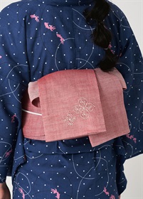 麻刺繍半幅帯　星切子　赤