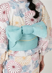 麻刺繍半幅帯　星切子　水色