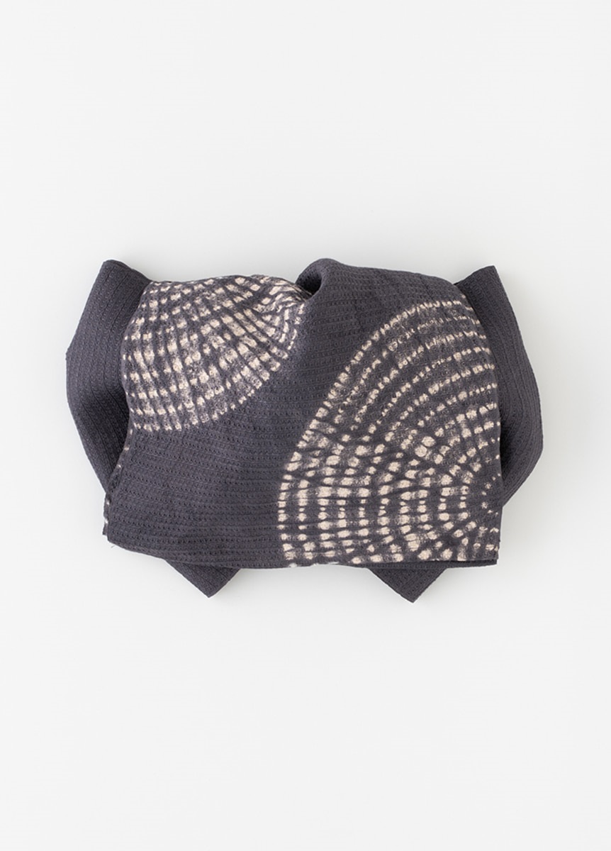 【江戸日和】絞り麻へこ帯　はなび　黒紅色