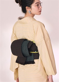 半幅帯　米沢織　星々　納戸茶（ご予約受注品）