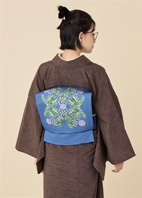 きものやまと×青山佳世 京袋帯 geometric flowers blue（ご予約受注品
