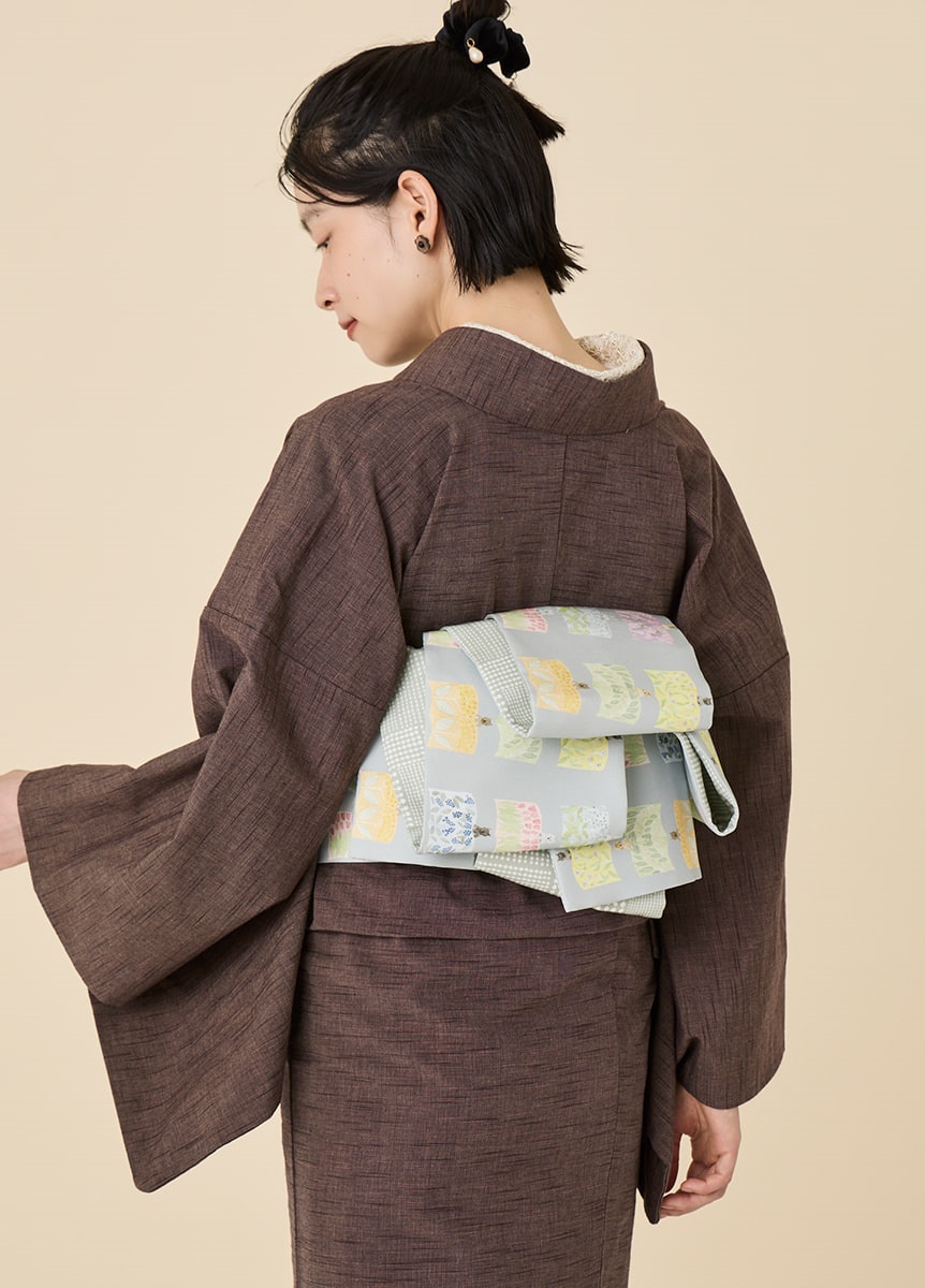 きものやまと×青山佳世　半巾帯　cats & books　green（ご予約受注品）