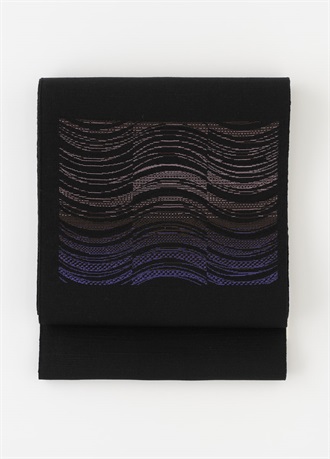 【WEB限定】スラブ糸　八寸帯　波　黒地に紫