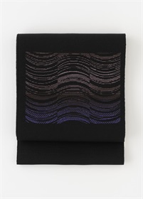 【WEB限定】スラブ糸　八寸帯　波　黒地に紫