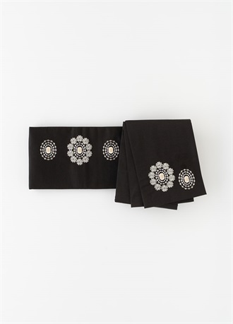 刺繍四寸帯　刺繍の宝石　ブラック（ご予約受注品）