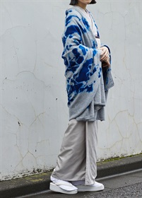 suzusan カシミヤ大判ショール　Light Grey/Royal Blue 110cm×180cm