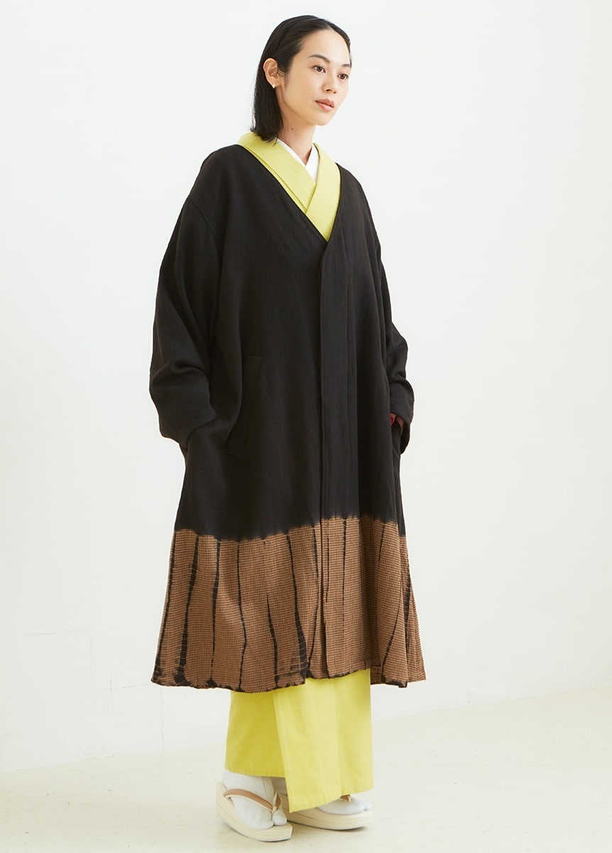 きものやまと×suzusan　絞りウールコート　Black/Brown