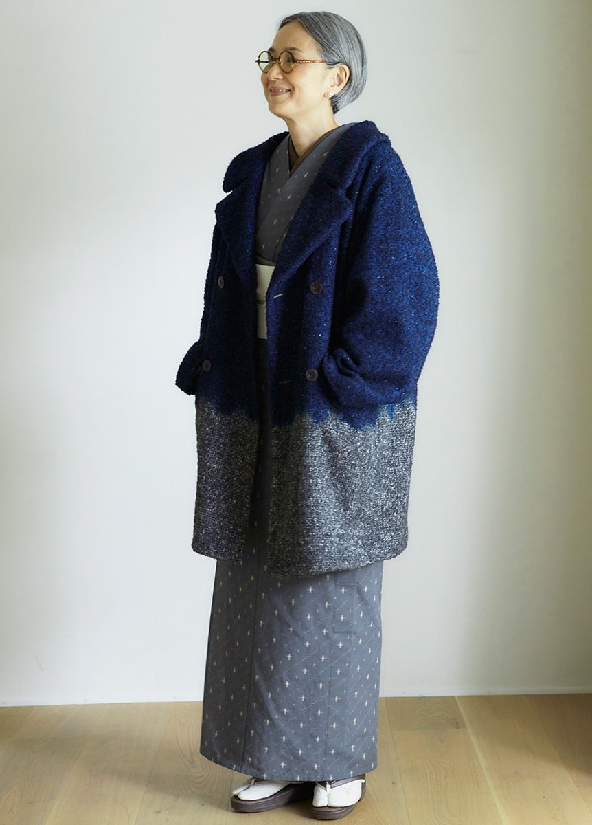 きものやまと×suzusan　絞りツイードロング P コート　Royal blue