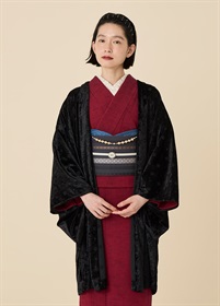 ベロア刺繍羽織　ブラック（ご予約受注品）