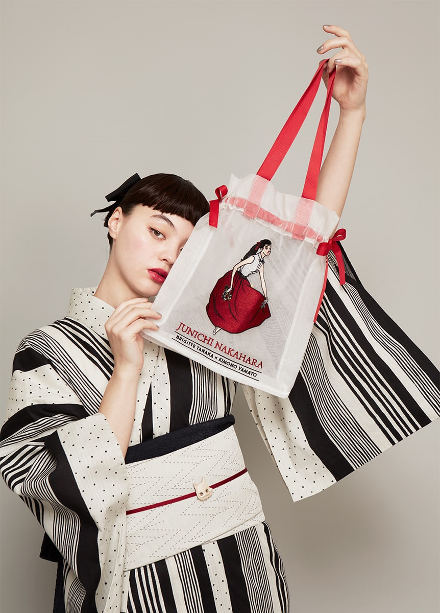 中原淳一×きものやまと×BRIGITTE TANAKA　巾着バッグ　赤いスカート