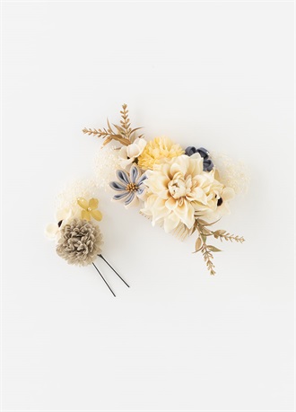 髪飾り　ブーケ　ブルーグレー